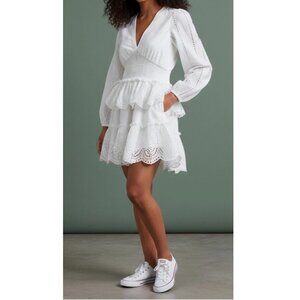 Steve Madden Raquelle Eyelet Dress Size Medium White Tiered Lined Bodice NWT $11
